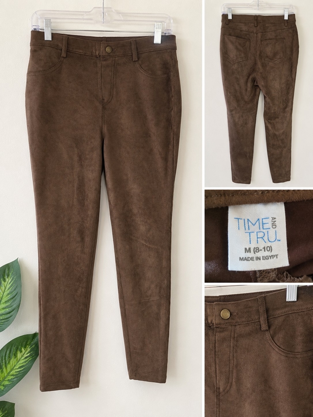 Time and Tru Women's Brown Faux Suede Pull-On Jeggings Size M (8-10)